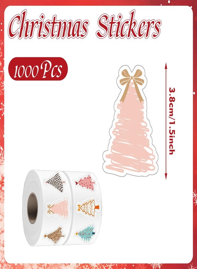 ZCPTZ 1000Pcs Christmas Tree Boho Stickers, 2 Rolls Christmas Pine Tree Decals Self-Adhesive Stickers for Birthday Holiday Labels, Xmas Party Decor, Gifts Wrapping, Scrapbooking, Envelope (16 Designs) - Image 2